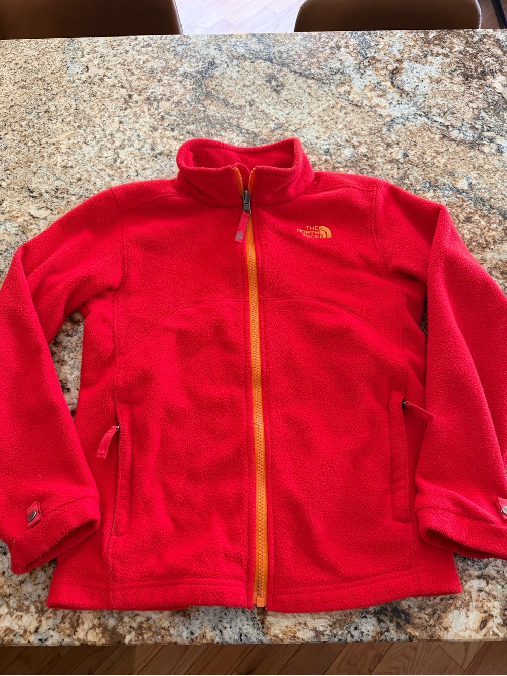 The North Face Kids Red Fleece Jacket with Orange Zipper